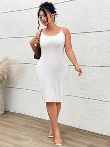 Plus Size Adjustable Strap Slip Dress, Opaque Shapewear Bodycon Dress, Sexy Camisole Dress For Women (Mild Shaping) - White - View 6