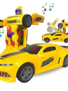 Carrinho Brinquedo Vira Robô Luz Som Bate e Volta - Amarelo - Visão 3