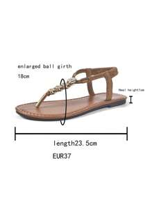 新款春夏时尚女士拖鞋，时尚休闲罗马风格一脚蹬凉鞋，颜色有黑色、米色、棕色；纯色编织舒适沙滩凉鞋；博主推荐厚底凉鞋；夏季沙滩鞋；优雅扣环低跟圆头拖鞋；防臭防滑面料串珠装饰简约户外拖鞋；百搭平底一脚蹬女士平底凉鞋 - 棕色 - 查看 8