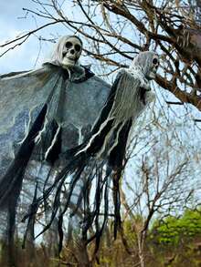 1 PIEZA Decoración de Halloween Fantasma colgante Accesorios de terror Adornos colgantes para exteriores Diseño de habitación embrujada Fantasma de gasa con calavera Colgante de puerta - Multicolor - Ver 1