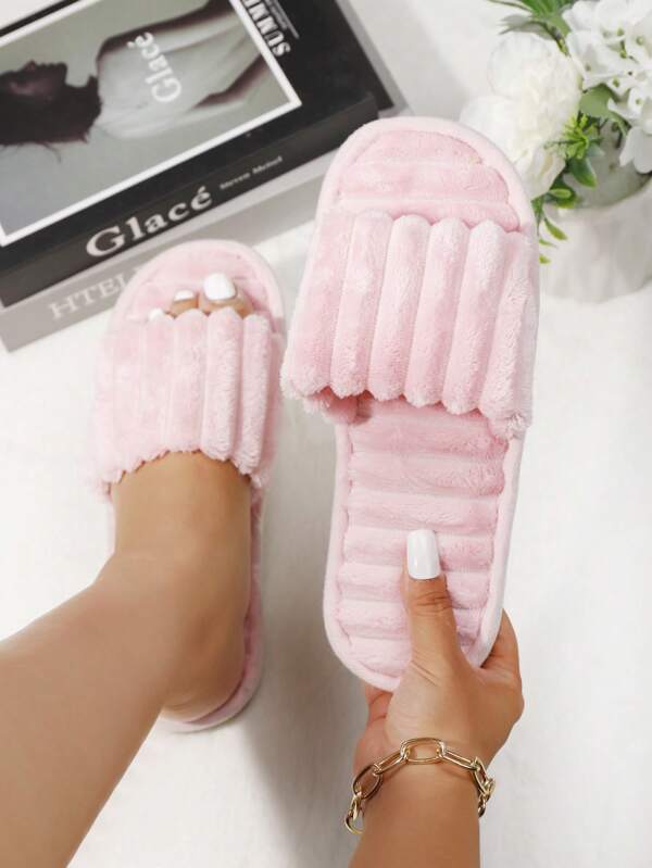 Women's Fashion Fluffy Plush Slippers, Bridesmaid Slippers, Lightweight Indoor Flat House Slippers For Winter