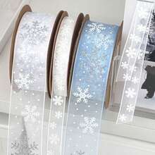 10Yard White And Light Blue Snowflake Ribbons Christmas Ribbon For Crafts Making Gift Wrapping Winter Holiday Xmas Decor Blue Sheer Wired Ribbon For Christmas Tree Garland, Winter Wreath Bows, Gift Wrapping, Home Decor Christmas Decorations Room Decor
