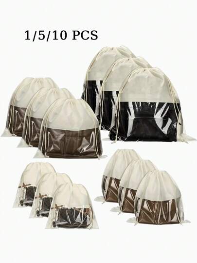 1pc Polyester Satin Dustproof Drawstring Bag For Jewelry,Silk Dustproof Drawstring Travel Storage Pouch,Portable Clothing Shoes Drawstring Bundle Pockets, High Capacity Dust Bags For Handbags,Self-Sealed Drawstring Storage Bag, Travel Supplies, Storage And Organization