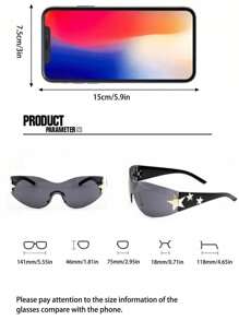 1 pieza Gafas de moda Y2K con forma de estrella sin aros para uso diario Y3KFest MusicFast para vacaciones de playa de verano, al aire libre, viajes, estilo Y4K, marco envolvente extragrande para festivales de música, preparación para volver a la escuela
