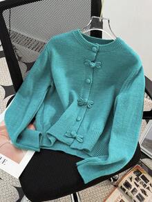 JIANHU كارديجان مزين بفيونكة محبوك للربيع، تصميم قصير مناسب للقامة القصيرة، أنيق ومتعدد الاستخدامات لمظهر أنيق