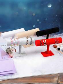 1 Pieza Soporte en forma de T para pulseras, Soporte de exhibición de joyería, Estante de almacenamiento de joyería de franela, Adecuado para relojes, collares, pulseras y otros accesorios de joyería, es la primera opción para la temporada de regreso a clases y regalos festivos.