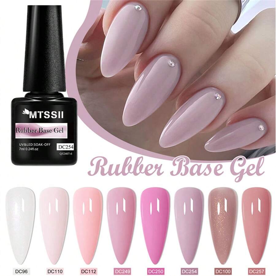 8pcs Rubber Base Gel Nail Polish Set, 7ml Nude Pink Glitter Rubber Base Gel Nail Polish, Nail Concealer Color Coating, Semi-Permanent UV Structure Gel Nail Polish, Removable UV Gel Nail Polish, Nail Art Set, Nail Art Supplies, Nail Art Design, Home Nail Salon - 彩色 - 查看 1