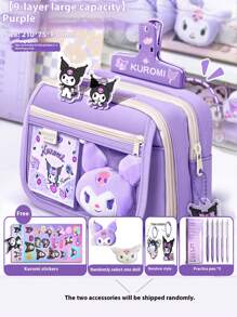 Sanrio 1 Stück Sanrio Kuromi Federmäppchen, großes Fassungsvermögen 9-lagige Cartoon Design Reißverschluss Stiftemappe, geeignet für Schule und Bürobedarf, süßes Charakterdesign für Mädchen und Jungen, Schul-Stiftemappe, Geschenke für Familie und Freunde, Schulmaterial, Schulanfang