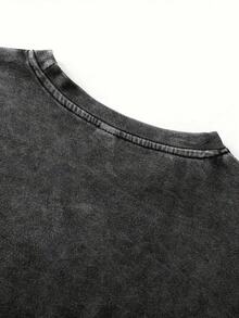 This Pattern-Printed Round-Neck Short-Sleeve Vintage Casual Everyday Washed T-Shirt Has An Issue, But The Nature Of The Problem Has Not Yet Been Determined - 黑色 - 查看 5