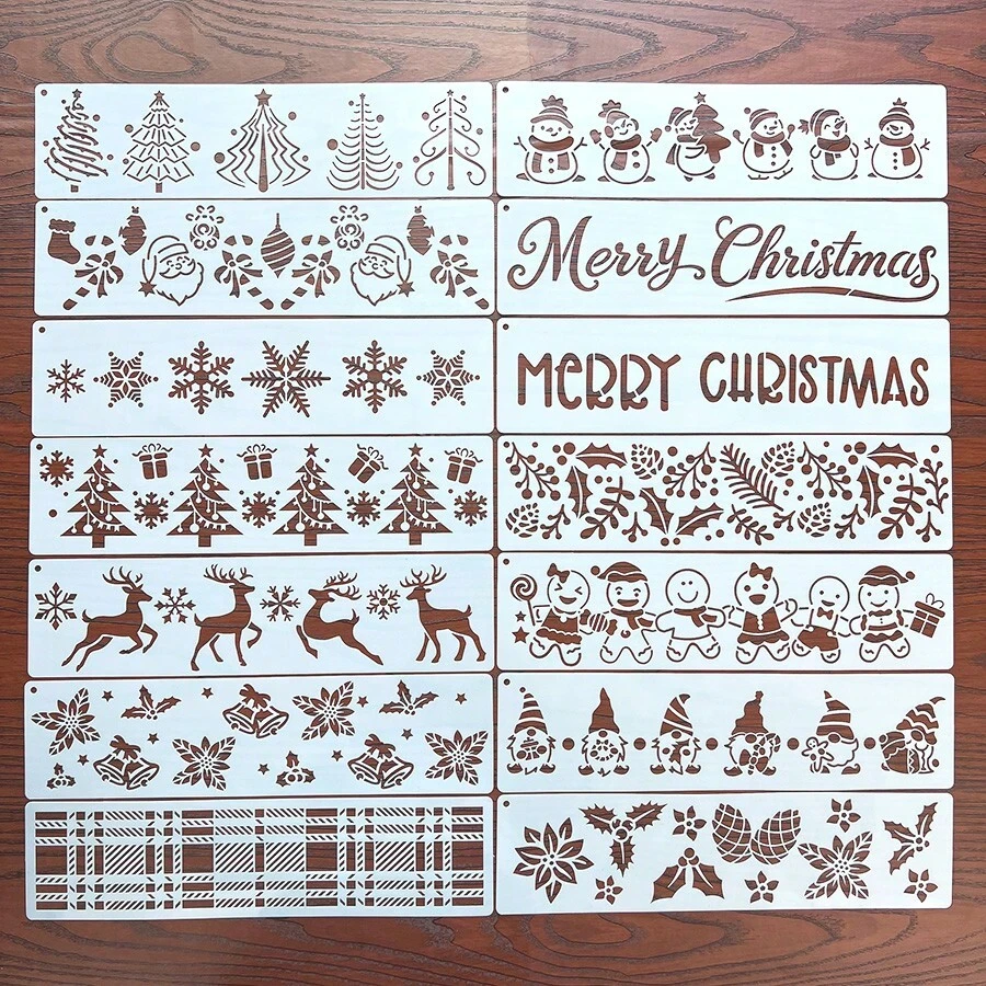Juego de 14 sellos rectangulares navideños, incluye diseños de copos de nieve, hombre de jengibre, muñeco de nieve, árbol de Navidad, decorativos para el hogar, paredes, tela, papel, scrapbooking, de material plástico reutilizable