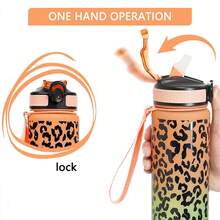 1 件 34 盎司/1000 毫升耐用渐变豹纹印花玻璃杯，带盖和吸管，防漏，便携，带编织手柄，一键打开盖子，防溢，适用于户外运动、骑自行车、健身、学校、生日、复活节、独立日、妇女节、母亲节、情人节、圣诞节、万圣节礼物 - 彩色 - 查看 8