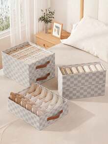 1 Drawer Style Fabric Underwear Storage Box, Underwear Socks Bra Three In One Home Wardrobe Partition Storage Box, Checkerboard Non-Woven Fabric Underwear Storage Box, Sock Storage Box, Multi-Functional Underwear Partition Storage Box, Daily Use Storage, Back To School Dormitory Storage