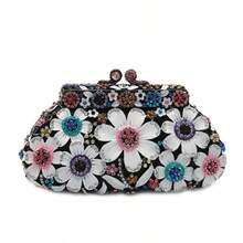 Women Sparkly Crystal Clutch Purse Diamond Round Rose Flower Evening Bag Formal Rhinestone Handbags Wedding Purse - Black - View 2
