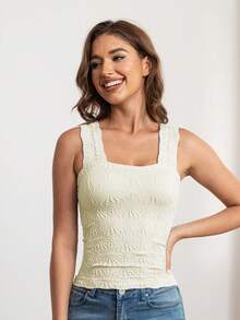 Stylish Ribbed Tank Top For Women - Sleeveless Crew Neck, Stretchy & Comfortable Solid Color Shirt For Casual Attire, Summer Tank Tops - White - View 1