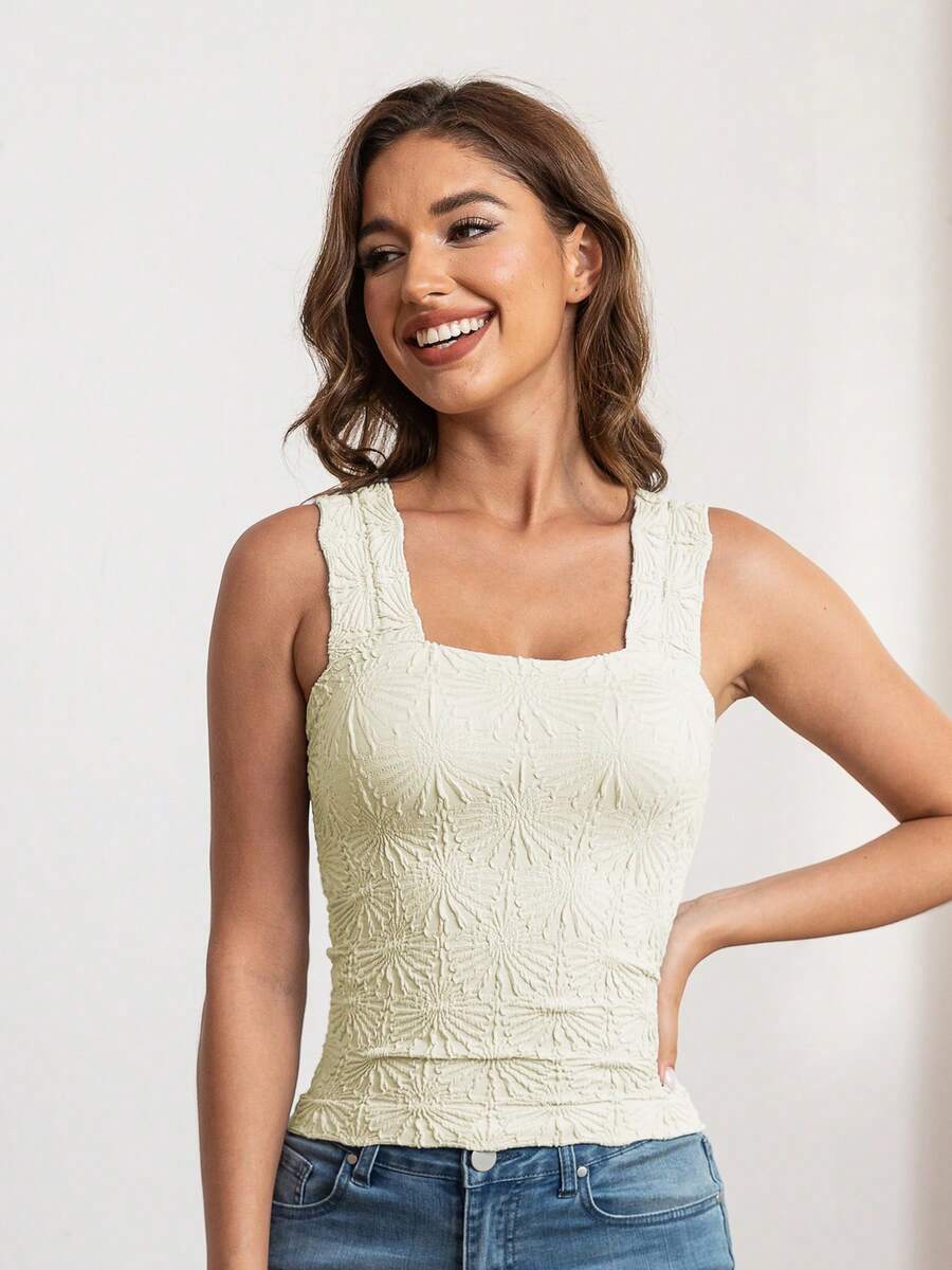 Stylish Ribbed Tank Top For Women - Sleeveless Crew Neck, Stretchy & Comfortable Solid Color Shirt For Casual Attire, Summer Tank Tops - White - View 1