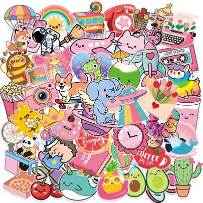 Bộ 50 miếng dán trong suốt dễ thương, hình dán phong cách dành cho bé gái, dùng trang trí bình nước, sổ lưu niệm, laptop, ván trượt, tranh graffiti, đồ trang trí tiệc, quà tặng cho trẻ em, thanh thiếu niên, người lớn, tuyệt vời cho mùa tựu trường, đồ dùng văn phòng, nhiều màu sắc và họa tiết, hình dạng không đều cho đồ thủ công tự làm.