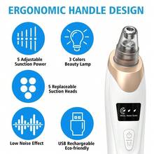 Rechargeable Blackhead Cleaner   Lithium Battery 400mAh   Multifunctional Facial Skin Care Tool   Suitable For Skin Cleaning - Black and White - View 7