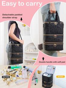 时尚指甲油收纳包可容纳 60 瓶指甲油和指甲灯、凝胶指甲油收纳包和储物盒、美甲工具、美甲套装用品收纳盒、PU 皮革美甲灯套装用品收纳包旅行装、双指甲收纳包和收纳盒（带支架和肩带）、送给朋友的理想礼物 - 彩色 - 查看 5