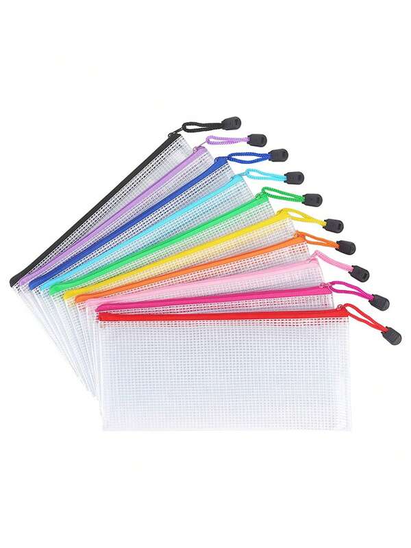 10pcs-Mesh Zipper Bag Document Waterproof Zipper File Bag Plastic Pencil Bag A6 Size Classroom Organization School Office Supplies