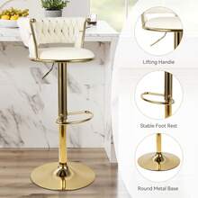 Nalupatio Set Of 2 Luxurious Bar Stools With Velvet Upholstery, Backrest & Footrest – Height Adjustable & Swivel, With Gold Metal Base - Beige - View 3