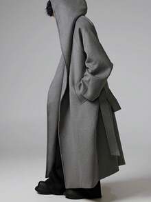 男士休闲纯色连帽长袖风衣，秋冬季百搭单品 - 深灰色 - 查看 3