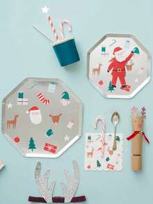 24 Stücke Weihnachts-Pappteller, Weihnachts-Einwegteller mit Silberfolie, 10 Zoll Dinner-Teller, 8 Zoll Dessert-Teller, Festtagsgeschirr für 24 Gäste