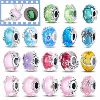 1 件纯银夜光串珠，适用于原创手链，100% 925 纯银，款式精美，女士珠宝礼物，珠宝，精致雪花天蓝色玻璃猫眼，送给女孩的礼物