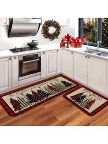 1/2 Stücke Set, Weihnachts-Küchenmatte Weihnachts-Büffel-Karo-Küchenmatte, maschinenwaschbar, hochwertiges weiches Material, perfekt für Waschküche, Schlafzimmer, Flur, Badezimmer - Weihnachtsdekoration, saubere Küchenmatte für Weihnachtsferien Küche Badezimmer Eingang Heim Ornament Geschenk