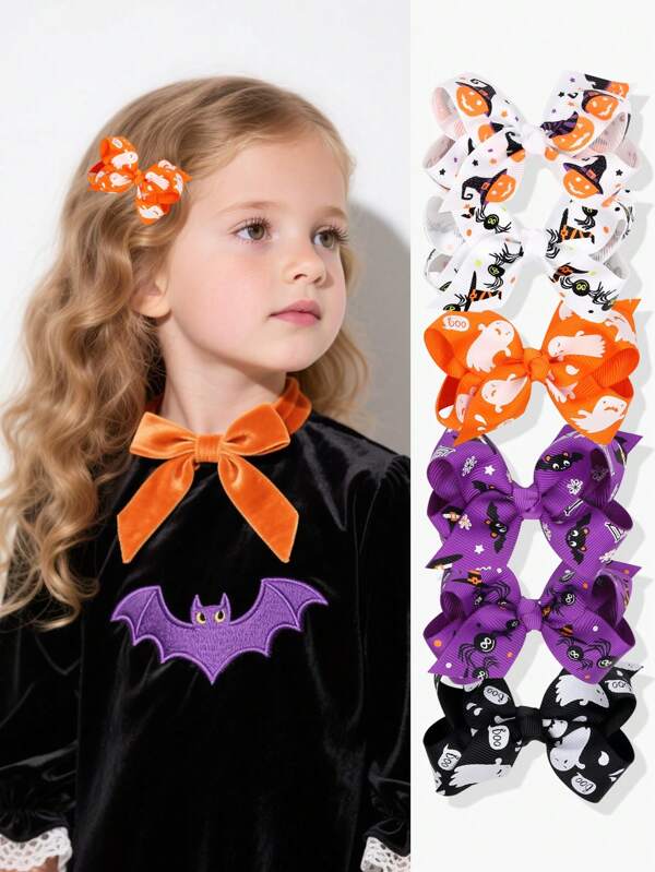Halloween Funny Bow Hairpins Cartoon Scary Print Spoof Kids Hair Accessories