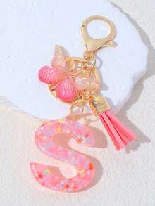 1pc A-Z Letter Butterfly Children's Bag Charm, Bag Accessory, Butterfly Tassel Letter Pendant Keychain, Pink Glitter Letter Keychain With Butterfly Tassel, Girls Bag Charm, Party Gift - Pink - View 12
