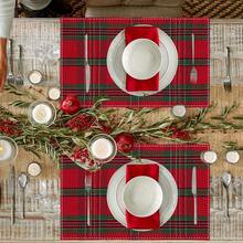 Farmhouse Christmas Plaid Dining Table And Kitchen Decor, Holiday Placemats Set - Red And Green, 2/4/6/8 Piece Set, Linen Placemats, Breakfast Placemats, Kitchen Accessories, Easy Clean Placemats, Suitable For Home, Dining Room, Restaurant Decor