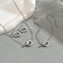 4 件套不锈钢简约奢华精致水钻罗马数字项链，百搭时尚独特设计，适合女性日常佩戴 - 銀色羅馬數位鑲鑽項鍊套裝 - 查看 11