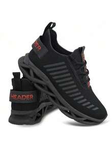 Men's Sports Walking Gym Sneakers Lightweight Easy-Fit Braided - Black - View 1