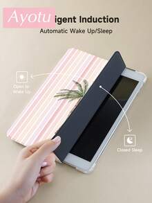 条纹棕榈树图案保护套，兼容 10.2 英寸（2021/2020 款，第九/八代）、Galaxy Tab A8 10.5 英寸（2022 款）、MatePad 10.4/Tab，带笔槽，支持自动休眠/唤醒功能，时尚保护套 - 彩色 - 查看 4