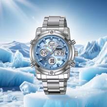 SKMEI 2556 男士防水数字手表豪华商务腕表 3 时间显示 LED 灯不锈钢闹钟夜光