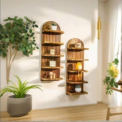 1 件波西米亚风格多层搁架单元，波浪形浮动搁板，壁挂式储物架，烛台，浴室、客厅装饰收纳架