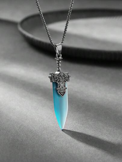 1pc Creative Personalized Faux Sword Stainless Steel Pendant Necklace, Suitable For Men's Casual, Hip-Hop Style Wear