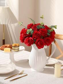 3/6/9/12pcs Artificial Silk Rose Bouquet With Long Stem, Realistic Looking, Ideal For Home Wedding Decoration, Valentine's Day Party, Valentine Day, Gift Gifts Birthday Graduation - 紅色 - 查看 2