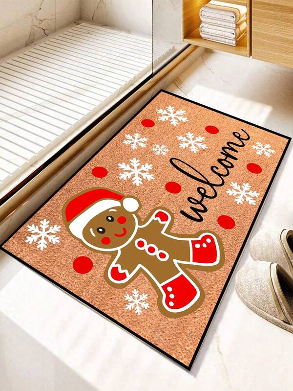 1 Stück Weihnachts-Minimalist lächelnder Hirsch Willkommens-Muster Fußmatte, Feiertags-Stil Innen- und Außen rutschfeste Matte, maschinenwaschbarer Polyesterfaser-Teppich für Küche, Esszimmer, Flur, Bad, Schlafzimmer, Außenbereich, Eingang, Heimdekoration, Raumdekoration, ganzjährig