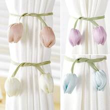 قطعتان من أربطة الستائر الأنيقة والبسيطة ذات التصميم الزهري، أربطة ستائر بتصميم زهرة التوليب، حبال ستائر، ديكورات، أشرطة ستائر غرفة المعيشة الجديدة، أربطة ستائر منسوجة، أشرطة ديكورية للستائر