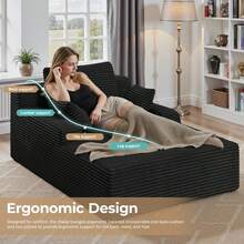 Nalupatio 1PCS Modern Cloud Sofa Bed – Corduroy Upholstered Lounge Chair, No Assembly Required, Plush Deep-Seated Sofa, For Living Room & Bedroom - 黑色 - 查看 3