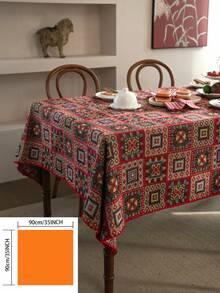 1pc Bohemian Style Decorative Tablecloth, Red Geometric Square Jacquard Tablecloth With Shell Embroidery Lace Trim, Rectangular Table Cloth Suitable For Christmas, Party, Wedding, Home Decor, Vintage Style (Slight Color Difference) - Multicolor - View 14