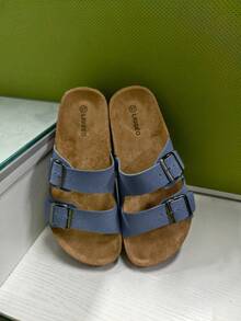 Sandalias de mula casuales con doble correa y hebilla, con suela de corcho suave y soportes para el arco, cómodas y antideslizantes, ideales para uso diario, playa y vacaciones, aptas para parejas