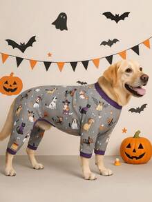 1 Stück süßer Halloween Muster Haustier Pyjama, geeignet für kleine und mittlere Hunde, Jungen und Mädchen, weich und dehnbar, Hundekleidung für Bichon, Yorkshire Terrier und Französische Bulldogge