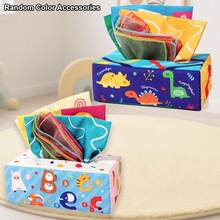 1 pieza Caja de pañuelos de bebé con sonido, juguete Montessori para bebés de 0+ meses, juguete sensorial, pañuelo de desarrollo, regalo de aprendizaje temprano, regalo de Navidad/cumpleaños, relleno de calcetín de Navidad, adecuado para recién nacidos niños y niñas, juguetes para bebés, decoración navideña - Multicolor - Ver 10