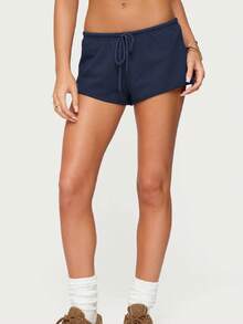 Women Low Rise Sweat Shorts Casual Y2k Drawstring Low Waisted Athletic Shorts Summer Cute Lounge Running Shorts - Navy Blue - View 1