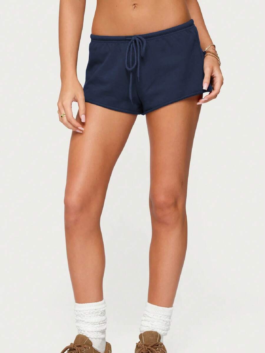 Women Low Rise Sweat Shorts Casual Y2k Drawstring Low Waisted Athletic Shorts Summer Cute Lounge Running Shorts - Navy Blue - View 1