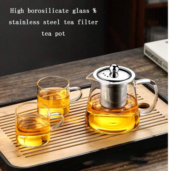 1 pieza Tetera de vidrio grueso y resistente al calor de borosilicato, tetera con infusor, hervidor de agua para uso doméstico de una sola olla