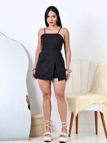 Women's Tailored Jumpsuit With Shorts And Padded Skirt - 黑色 - 查看 6