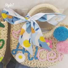 1pc Personalized Straw Woven Bag, Ribbon/Pom Pom/Crochet Flower, Fashion Letter Woven Tote Bag, Straw Handbag, Party Gift Bag, Bridesmaid Gift Basket - Multicolor - View 41